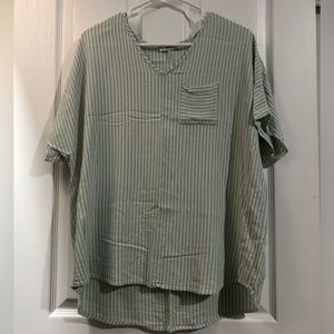 Green and white striped dress shirt